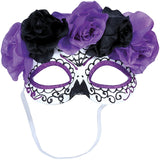 Antifaz Catrina flores moradas y negras packaging