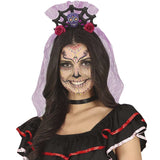 Diadema Catrina con velo lila