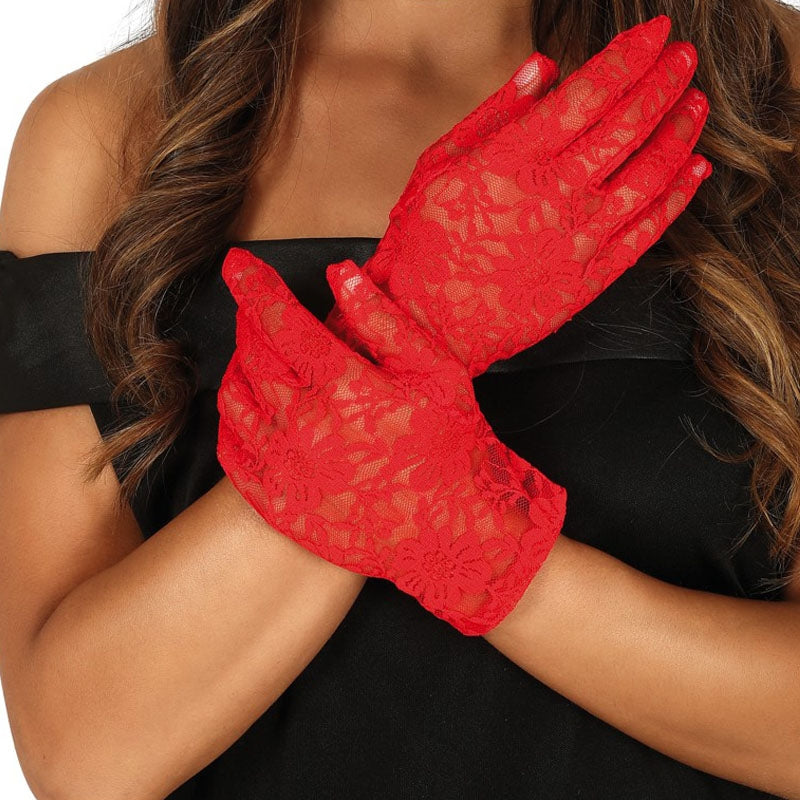 Guantes calados cortos rojos